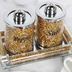 Bộ Lắc Muối Tiêu Pha Lê Cao Cấp Kèm Khay Kim Cương Lấp Lánh, Nắp Inox